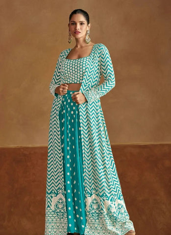 Elegant and Beautifully Hand Embroidered Jacket Sharara Suit - women's fashion mart