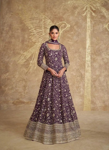 Dazzling Deep Purple Georgette Embroidered Anarkali Suit - women's fashion mart