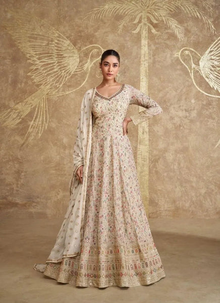 Comforting Cream Georgette Embroidered Anarkali Suit - women's fashion mart