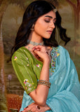 Angel Blue Embroidered Designer Silk Saree