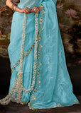 Angel Blue Embroidered Designer Silk Saree