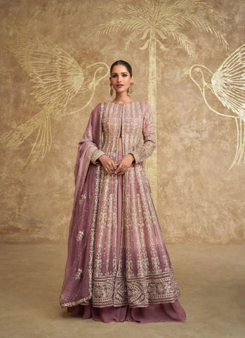 Fiery Pink Georgette Embroidered Ombre Style Anarkali Suit - women's fashion mart