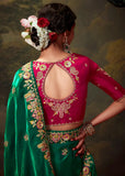 Pre Order: Forest Green Heavy Embroidered Designer Silk Saree