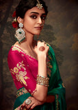 Pre Order: Forest Green Heavy Embroidered Designer Silk Saree
