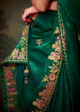 Pre Order: Forest Green Heavy Embroidered Designer Silk Saree