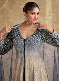 Dreamlike Blue Georgette Embroidered Ombre Style Anarkali Suit - women's fashion mart