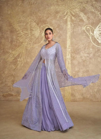 Luxurious Lavender Georgette Embroidered Ombre Style Anarkali Suit - women's fashion mart