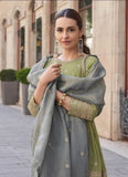 Outstanding Olive Green Embroidered Pure Shimar Sharara Suit - women's fashion mart