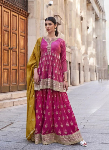 Pristine Pink Embroidered Pure Shimar Sharara Suit - women's fashion mart