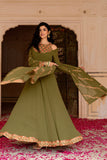 Olive Royale Embroidered Georgette Anarkali Set