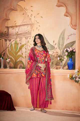 Captivating Floral Printed Red  Silk Salwar Kameez - women's fashion mart