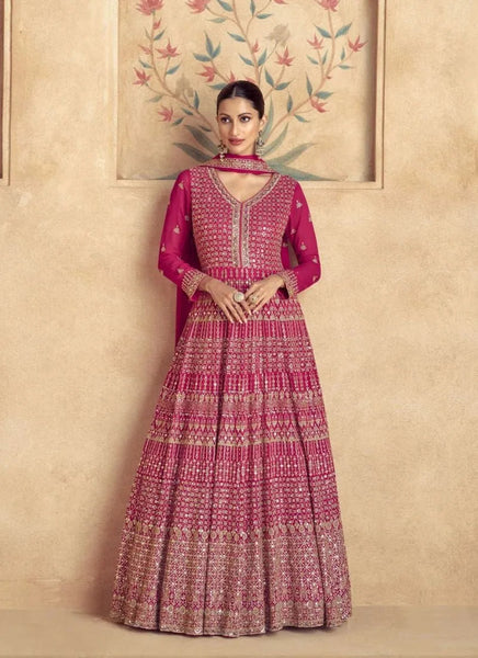 Phenomenal Pink Thread Embroidered Anarkali Suit - women's fashion mart