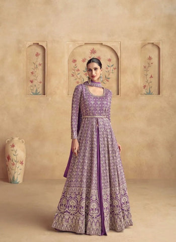 Luxurious Lavender Thread Embroidered Anarkali Suit - women's fashion mart