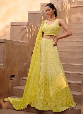 Glorious Traditional Embroidered Ombre Yellow Lehenga Choli - women's fashion mart