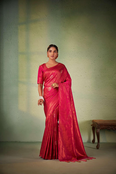 Dark Pink Kanjivaram Art Silk Saree - Default Title women's fashion mart