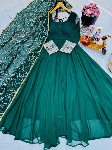 Adorable Georgette Green Color Gown