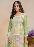 Elegant Mint Green Embroidered Organza Salwar Kameez - women's fashion mart