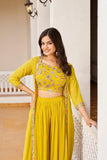 Yellow Embroidered Georgette Crop Top And Palazzo Set -WOMEN FASHION XS women's fashion mart