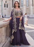 Purple Embroidered Jacket Style Designer Palazzo Suit - women's fashion mart