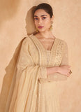 Fabulous Golden Beige Embroidered Designer Anarkali Gown - women's fashion mart