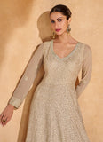 Elegant Beige Ombre Embroidered Designer Anarkali Gown - women's fashion mart