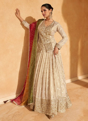 Breathtaking Beige Embroidered Designer Lehenga Kurta - women's fashion mart