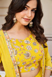 Yellow Embroidered Georgette Crop Top And Palazzo Set -WOMEN FASHION XS women's fashion mart