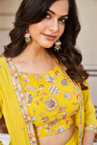 Yellow Embroidered Georgette Crop Top And Palazzo Set - women's fashion mart