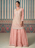 Blazing Blush Pink Embroidered Chinon Sharara Suit - women's fashion mart