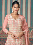 Blazing Blush Pink Embroidered Chinon Sharara Suit - women's fashion mart