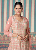 Blazing Blush Pink Embroidered Chinon Sharara Suit - women's fashion mart