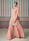 Blazing Blush Pink Embroidered Chinon Sharara Suit - women's fashion mart