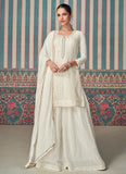 Exquisite Pearl White Embroidered Chinon Sharara Suit - women's fashion mart