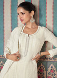 Exquisite Pearl White Embroidered Chinon Sharara Suit - women's fashion mart