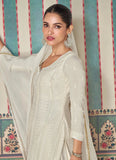 Exquisite Pearl White Embroidered Chinon Sharara Suit - women's fashion mart