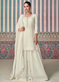 Exquisite Pearl White Embroidered Chinon Sharara Suit - women's fashion mart