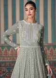Chic Grey Chikankari Embroidered Anarkali Gown - women's fashion mart
