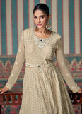 Brilliant Beige Chikankari Embroidered Anarkali Gown - women's fashion mart