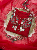 Designer Red Embroidered kurta bottom  with dupatta  women's fashion mart