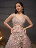 Multi Sequins Embroidered Net Semi-Stitched Bridal Lehenga choli  women's fashion mart