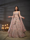 Multi Sequins Embroidered Net Semi-Stitched Bridal Lehenga choli  women's fashion mart