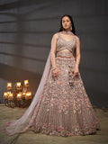 Multi Sequins Embroidered Net Semi-Stitched Bridal Lehenga choli  women's fashion mart