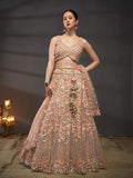 Multi Sequins Embroidered Net Semi-Stitched Bridal Lehenga choli  women's fashion mart