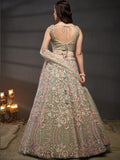 Multi Sequins Embroidered Net Semi-Stitched Bridal Lehenga choli  women's fashion mart