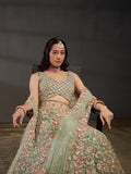 Multi Sequins Embroidered Net Semi-Stitched Bridal Lehenga choli  women's fashion mart