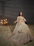 Multi Sequins Embroidered Net Semi-Stitched Bridal Lehenga choli  women's fashion mart