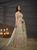 Multi Sequins Embroidered Net Semi-Stitched Bridal Lehenga choli  women's fashion mart