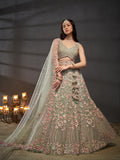 Multi Sequins Embroidered Net Semi-Stitched Bridal Lehenga choli  women's fashion mart