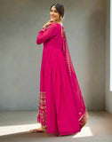 Pink Georgette readymade embroidered Flared gown - women's fashion mart