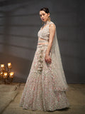 Multi Sequins Heavy Zarkan Net Embroidered Semi-Stitched Bridal Lehenga choli  women's fashion mart